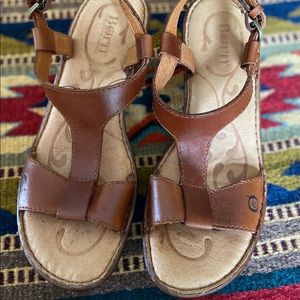 Brown leather born sandals